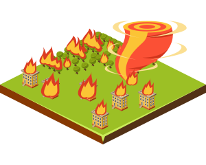fire destroying town icon