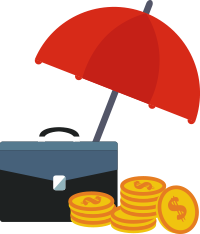 red umbrella with briefcase