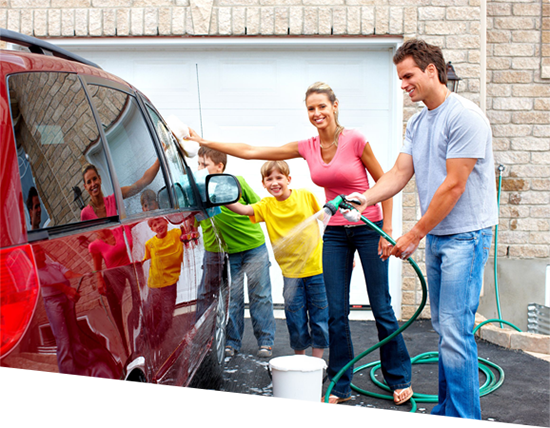 happy family washing car